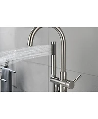 Busdays Floor Mounted Tub Faucet High Flow Freestanding Tub Filler Faucet with Handheld Shower Head and Swivel Spout