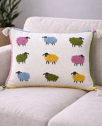 Vibhsa Whimsical Sheep Embroidered Lumbar Decorative Pillow, 14" x 20"