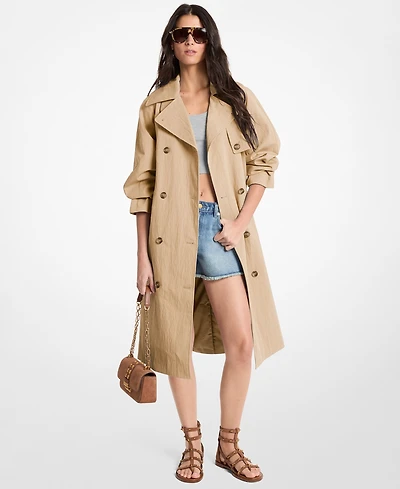 Michael Kors Women's Collared Neck Oversize Belted Trench Coat