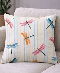 Vibhsa Dancing Dragonflies Printed Embroidered Decorative Pillow, 20" x 20"