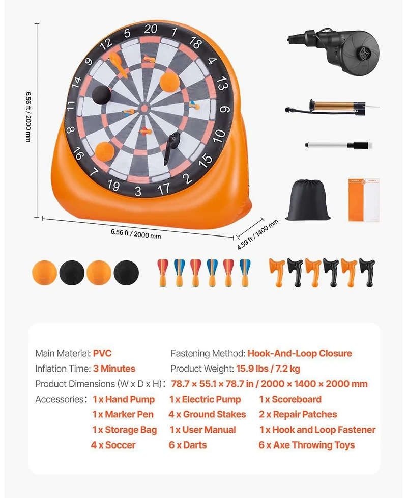 Mecale 6 Ft Inflatable Soccer Dart Board with Balls and Air Pump