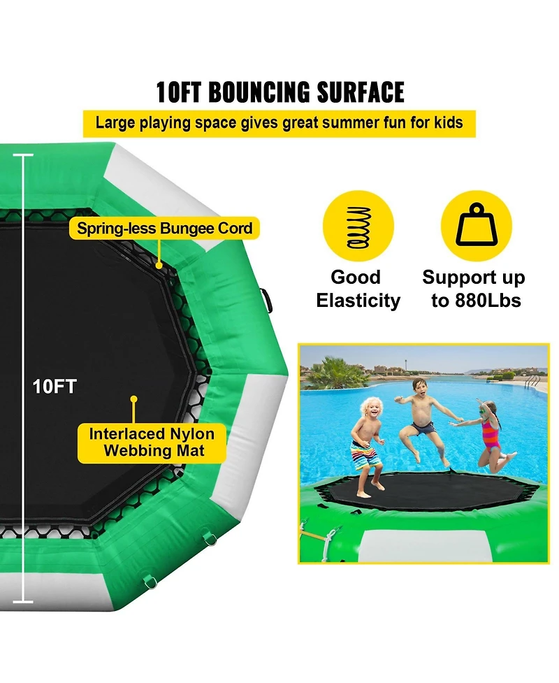 10 Ft Inflatable Water Trampoline with Ladder for Lake and Pool