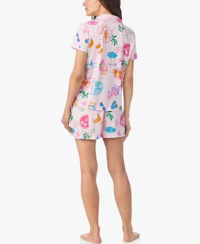 Cuddl Duds Women's Short-Sleeve Top and Pull-On Pajama Shorts, 2-Piece Set