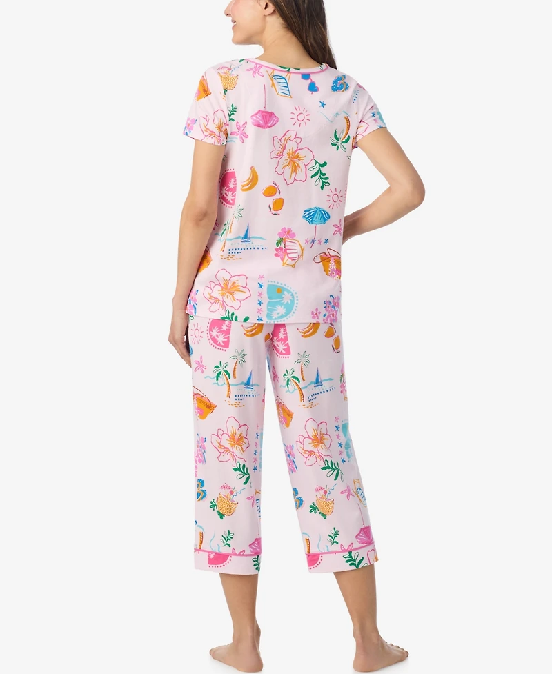 Cuddl Duds Women's Short-Sleeve Top and Cropped Pajama Pants, 2-Piece Set