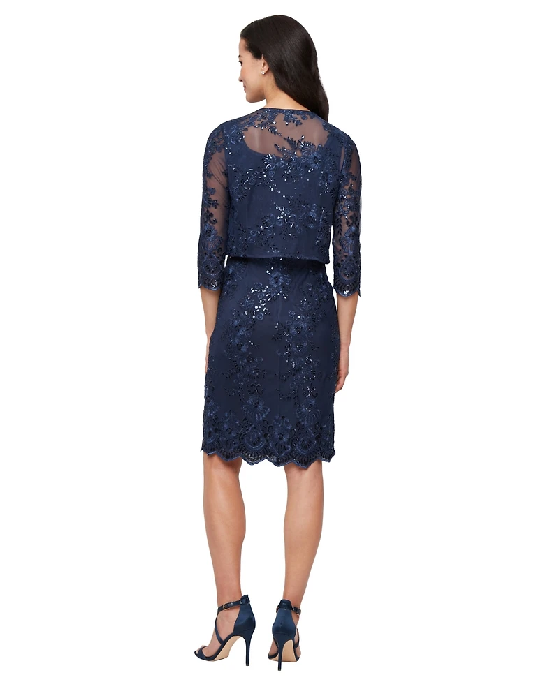 Alex Evenings Women's Glitter Lace Jacket & Dress, 2-Piece Set