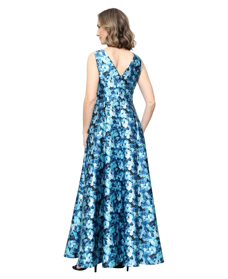 Alex Evenings Women's Printed Mikado V-Neck Ball Gown