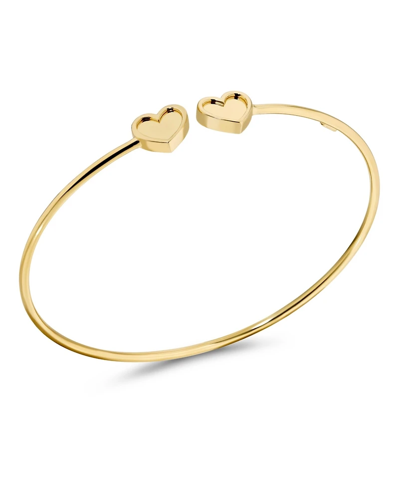 Devata Double Sweet Heart Bangle Bracelet in 14K Gold, Fits Small to Medium Wrist, Approx. 3.9 grams.