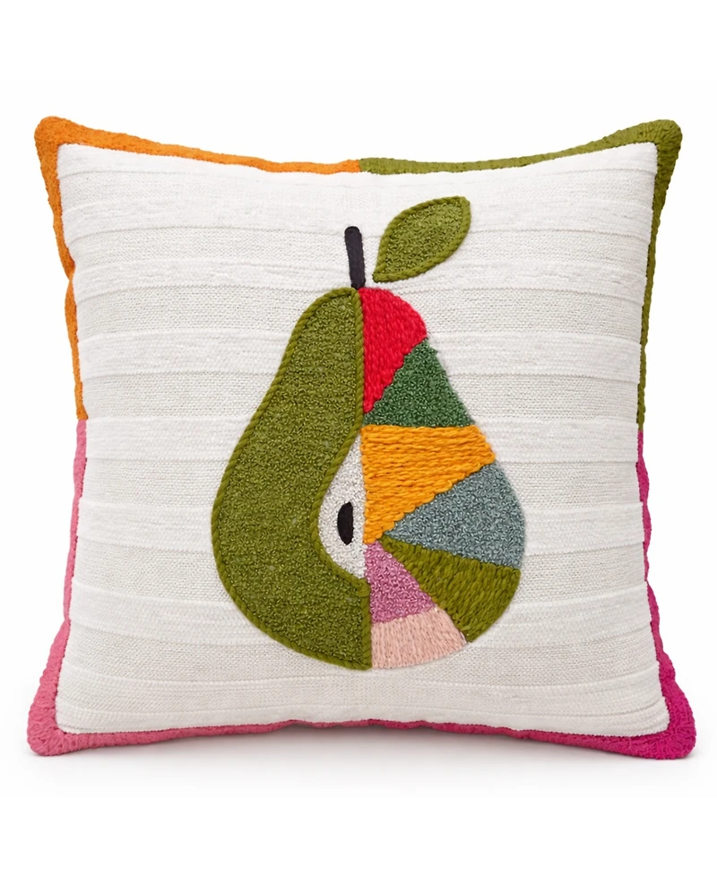 Vibhsa Dear Pear Textured Stripe Embroidered Decorative Pillow, 20" x 20"