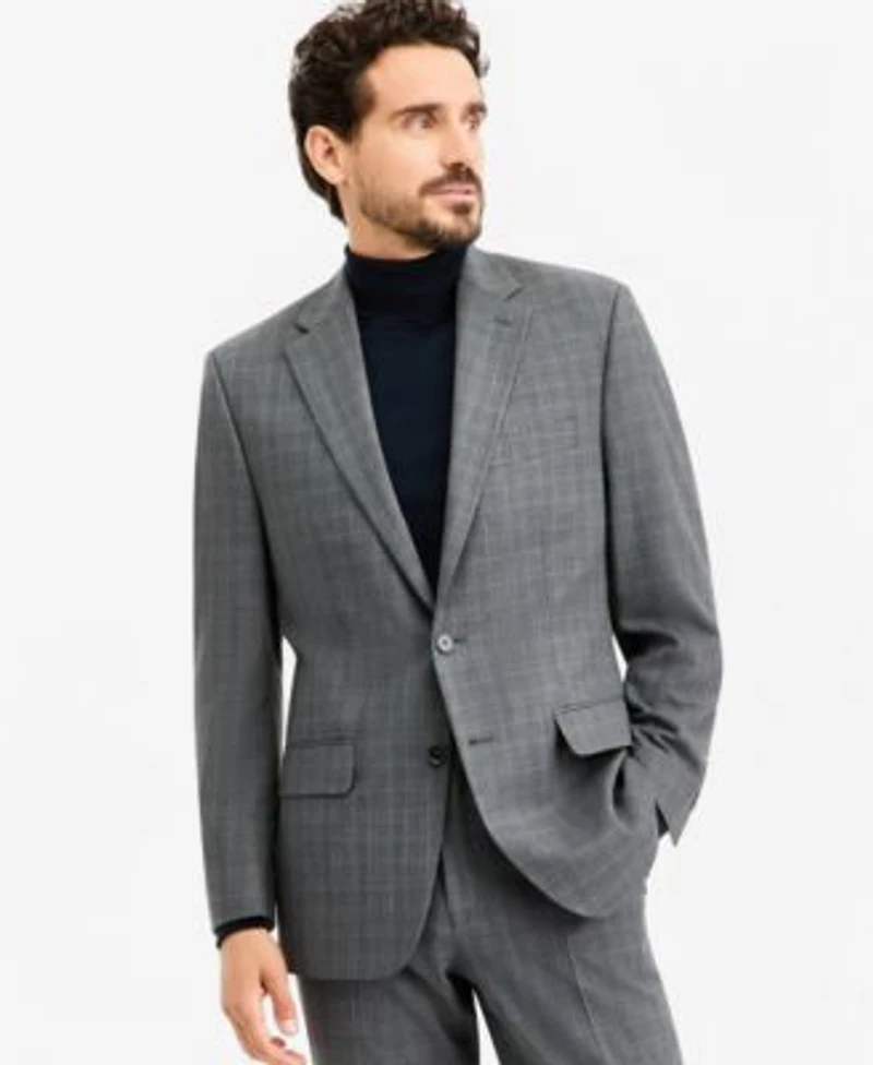 Tallia Mens Classic Fit Gray Blue Check Suit Separates