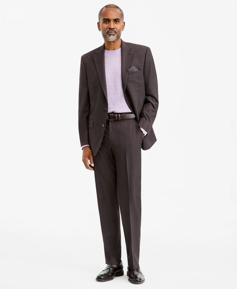 Tallia Men's Classic-Fit Brown & Blue Check Suit Separate Jacket
