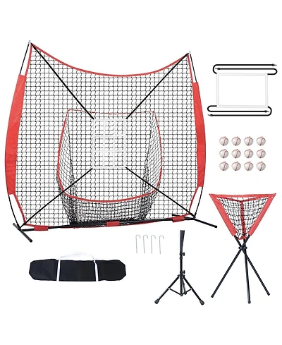 Mecale 7 x 7 Ft Baseball Softball Practice Net with Bow Frame, Tee, 12 Balls and Ball Collector