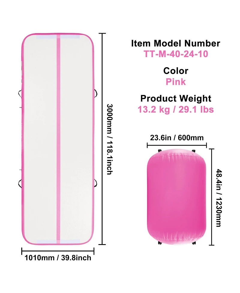 Mecale 2-Piece Inflatable Gymnastics Air Mat Set with Air Roller and Pump