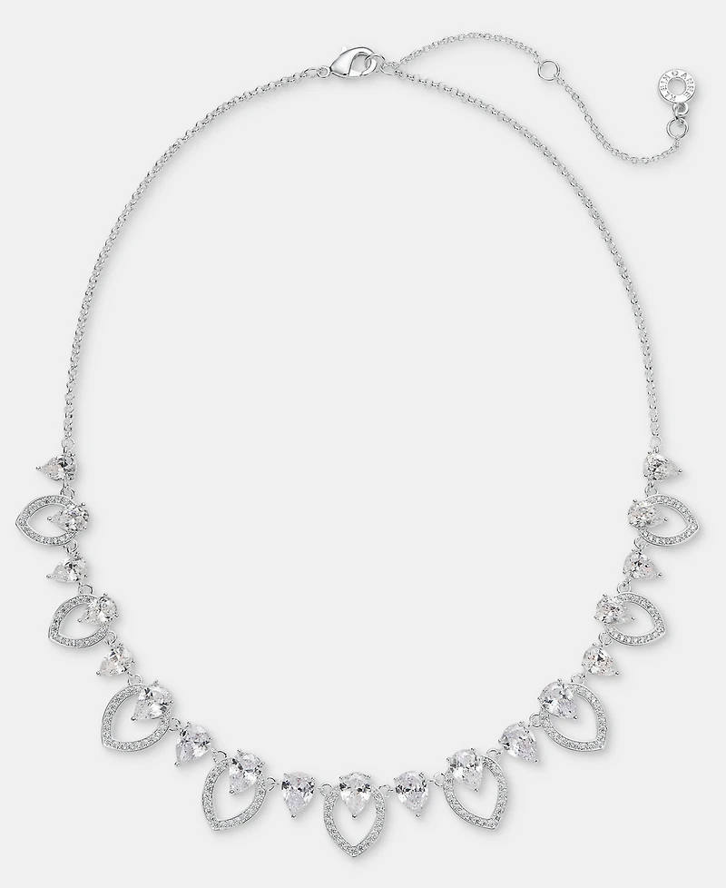 Anne Klein Silver-Tone Navette Pearl Stone Frontal Necklace