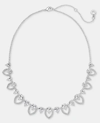Anne Klein Silver-Tone Navette Pearl Stone Frontal Necklace