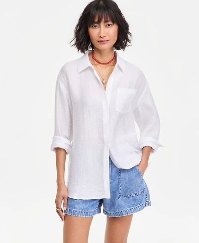On 34th Women's Gauze Relaxed Button-Down Shirt, Macy's Exclusive