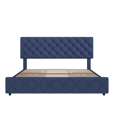 gaomon Queen Bed Frame with Adjustable Headboard & 4 Xl Drawers, Linen Upholstered, Wood Slats, 1000lb Capacity, No Box Spring