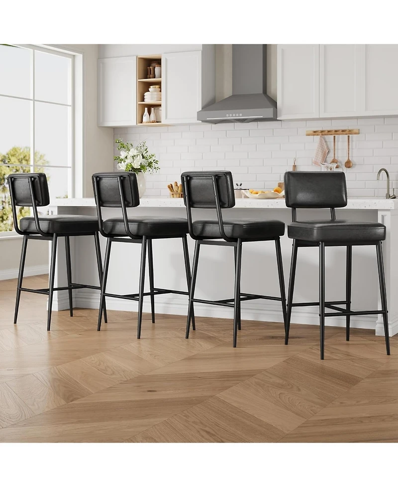 gaomon Bar Stools Set of 2,26" Faux Leather Counter Height Bar Stool with Back,Metal Legs,Modern Upholstered Barstool Chairs