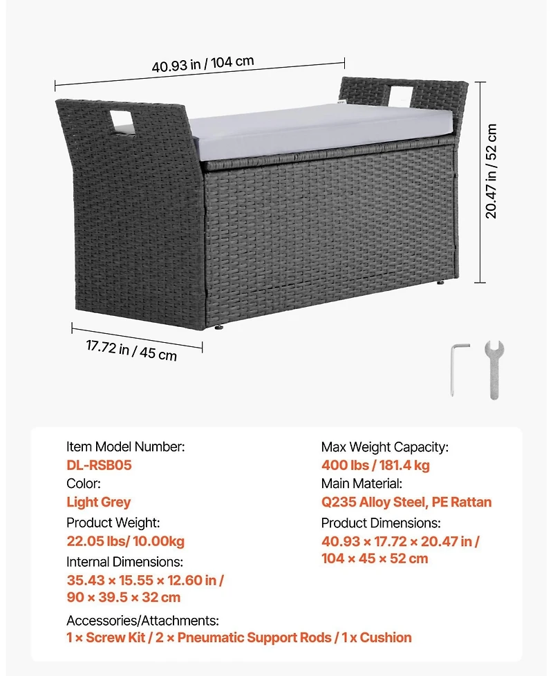 Gouun Pe Rattan Outdoor Storage Bench for Two with Cushion