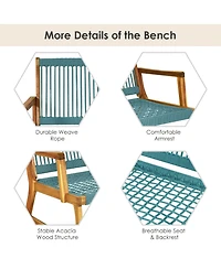 Gymax Wooden Rope Bench Loveseat Patio Garden Outdoor w/ Backrest and Armrest