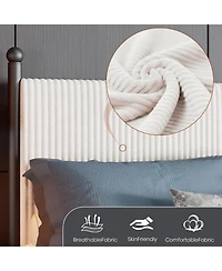 gaomon Full Size Velvet Corduroy Fabric Bed Frame, Plywood and Iron Construction, Cone-Shaped Iron Foot, Soft Bag Design