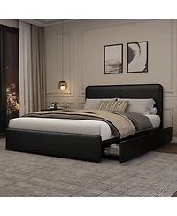 gaomon Full Size Double Drawer Soft Bag Bed, Pu Upholstered Bed with Spacious Storage, Soft and Comfortable Mattress, No Box Spring Needed