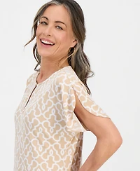 Jm Collection Petite Printed Keyhole Split-Sleeve Top, Macy's Exclusive