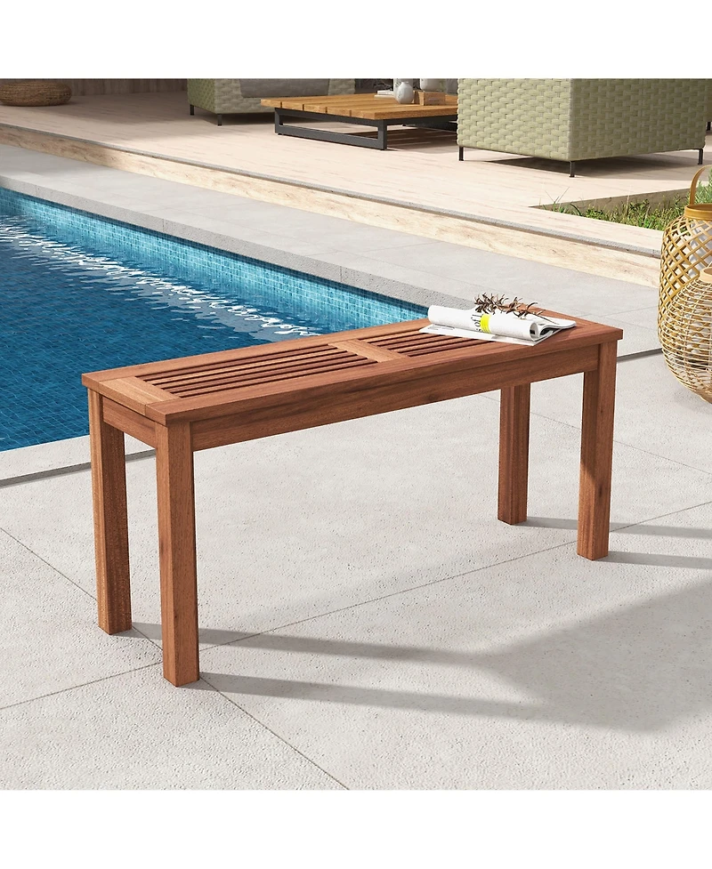 Gymax 2-Person Outdoor Bench Patio Bench w/ Slatted Seat Weather Resistant Solid Wood Frame