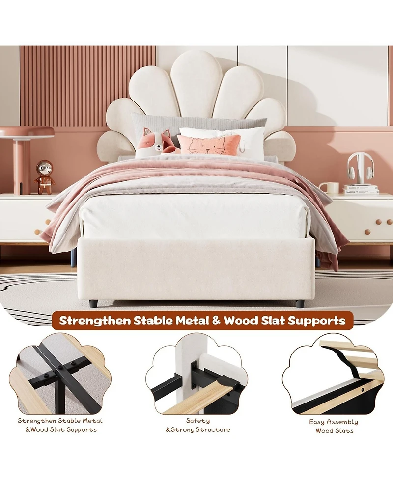 gaomon Twin Size Metal Petal Bed for Bedroom, Modern Design, Soft Fabric Upholstery, No Box Spring Needed