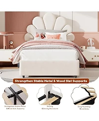 gaomon Twin Size Metal Petal Bed for Bedroom, Modern Design, Soft Fabric Upholstery, No Box Spring Needed