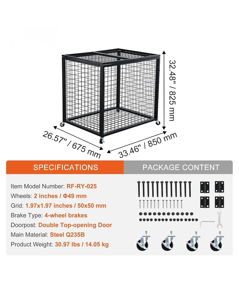 Mecale Rolling Sports Ball Storage Cart with Double Lid, Steel Equipment Organizer for Garage and Gym