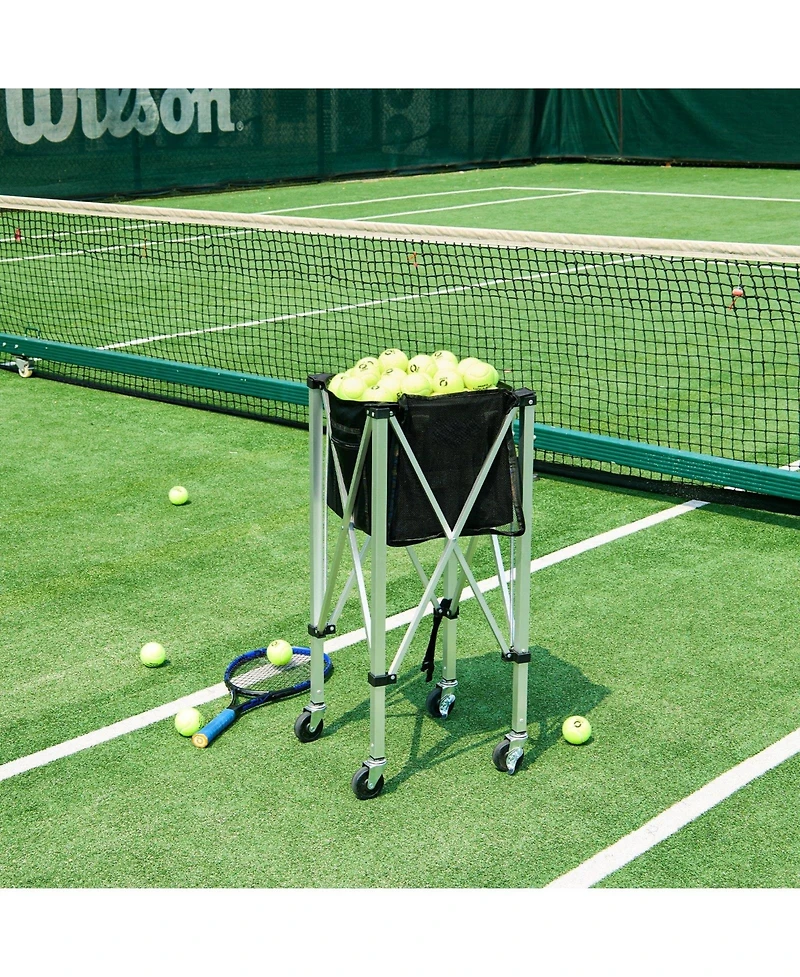Mecale Tennis Ball Hopper Cart Holds 180 Balls, Aluminum Frame with Wheels and Removable Bag