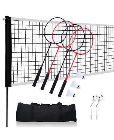 Portable Badminton Net Set with Poles, 4 Rackets and Shuttlecocks