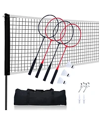 Portable Badminton Net Set with Poles, 4 Rackets and Shuttlecocks