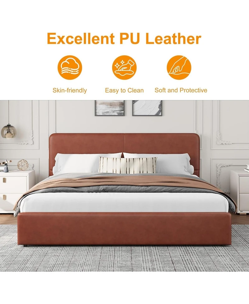 gaomon King Size Double Drawer Soft Bag Bed, Pu Upholstered Bed with Spacious Storage, Soft and Comfortable Mattress, No Box Spring Needed