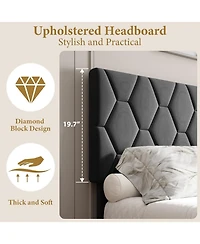 gaomon Twin Size Mdf + Iron + Fabric Diagonal Grid Soft Mattress, Comfortable Upholstered Bed Frame in Gray, No Box Spring Needed, Space-Saving Design