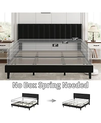 gaomon King Size Velvet Iron Mdf Vertical Pattern Soft Bag Basic Bed, Black Upholstered Bed Frame, Stylish Design, Comfortable Mattress, No Box Spring