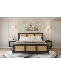 gaomon King Size Rattan Bed Frame, Boho Cane Platform Bed Frame, with Strong Metal Slat & Headboard, Easy Assemble,No Box Spring Needed
