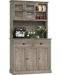 gaomon tall freestanding kitchen pantry cabinet with drawers, adjustable shelves, and microwave stand for kitchen or dining room