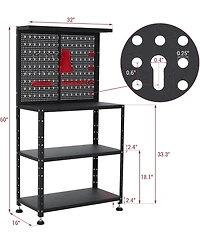 gaomon Heavy Duty Garage Workbench with Pegboard,32" Adjustable Garage Workbench with Tool Organizer,Industrial Metal Work Table with Shelves