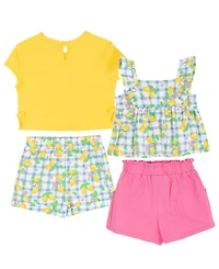 Rare Edition Baby Girls' Lemon Applique Top and Print Shorts, 4-Piece Set