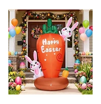 Hongge 7 ft Inflatable Easter Bunny with Led Lights and Carrot for Yard and Garden