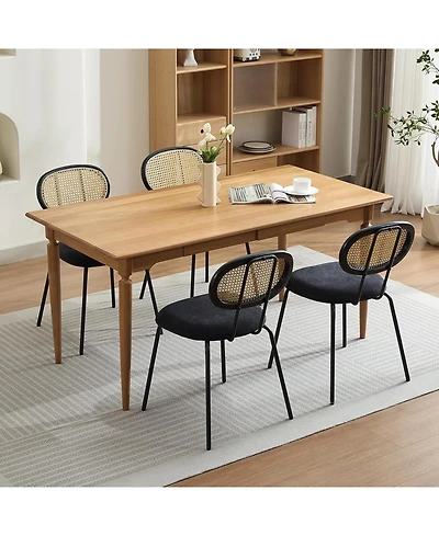 gaomon Rattan Dining Chairs Set of 4,Mid Century Dining Room Chairs with Metal Legs,Modern Velvet Upholstered,Mesh Back Cane Kitchen