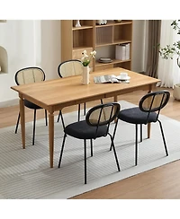 gaomon Rattan Dining Chairs Set of 4,Mid Century Dining Room Chairs with Metal Legs,Modern Velvet Upholstered,Mesh Back Cane Kitchen