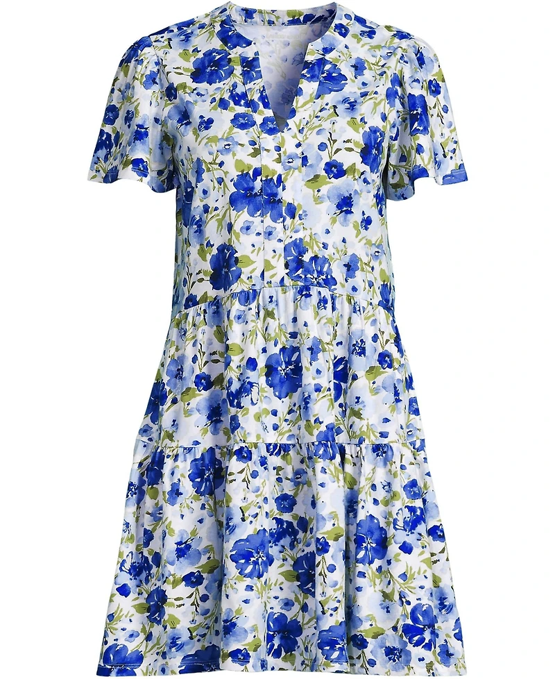 Lands' End Women's Cotton Jersey Tiered Mini Dress