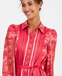 Anne Klein Women's Long-Sleeve Scarf-Print Twill Shirt-Dress