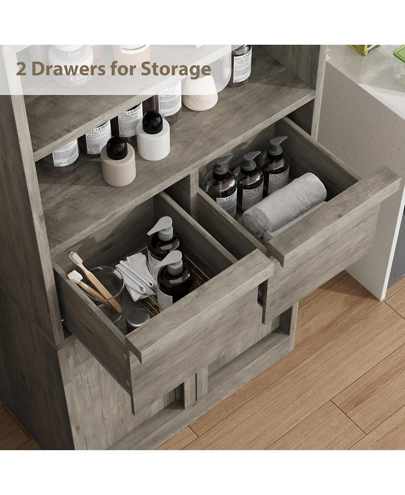 gaomon Tall Bathroom Cabinet, Floor Storage Cabinet with Doors & 2 Drawers, Organizer Freestanding for Bathroom, Living Room