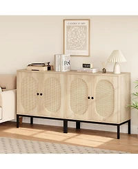 gaomon Set of 2 Rattan Sideboard Chest of Drawers with 2 Rattan and Wood Doors, Adjustable Shelves, Metal Feet, 80 cm Wide