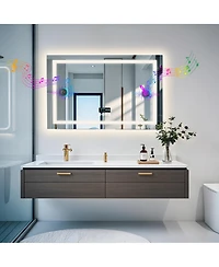 Luvodi Led Bathroom Mirror Wall-Mounted with Bluetooth Speaker, Vanity Mirror Anti Fog with Memory Function