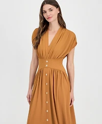 Anne Klein Women's V-Neck Ruched-Shoulder Jersey Dress