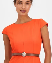 Anne Klein Women's Cap-Sleeve Belted Scuba Crepe Dress